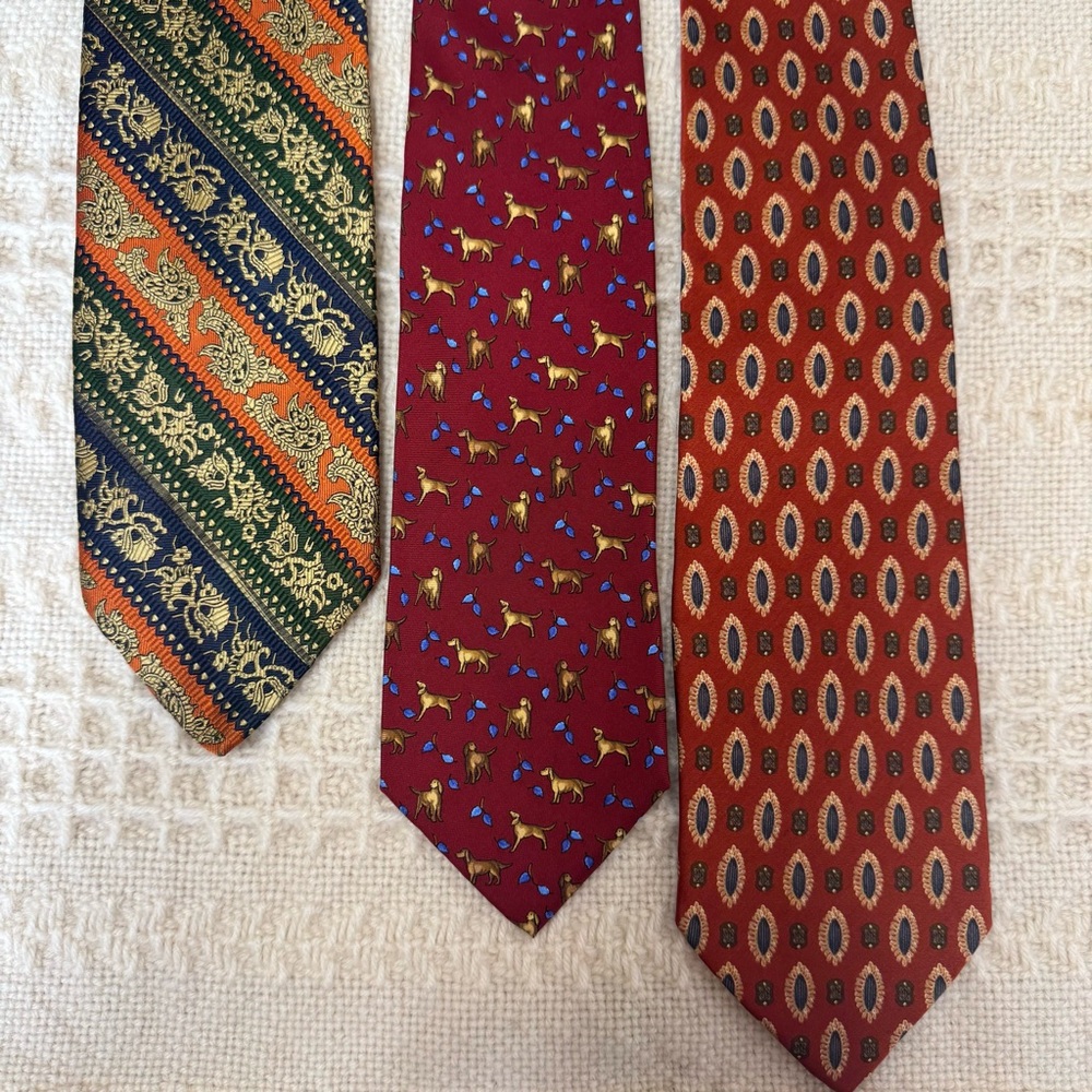 56.5” Lanvin Tiffany Valentino Silk Tie Bundle Vintage Patterns - Picture 4 of 8